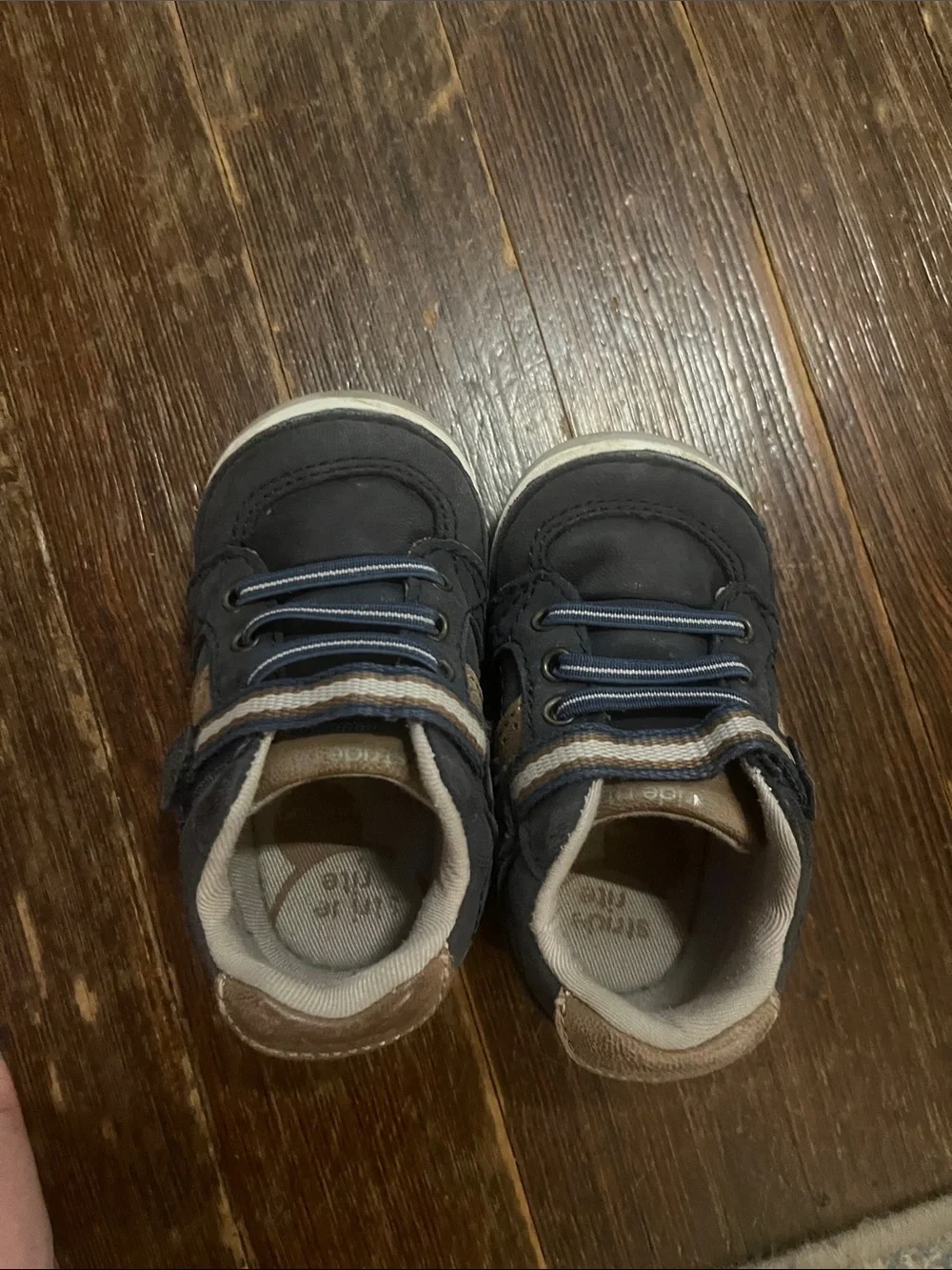 Stride Rite Navy and Tan Hook-and-Loop Kids Sneakers
